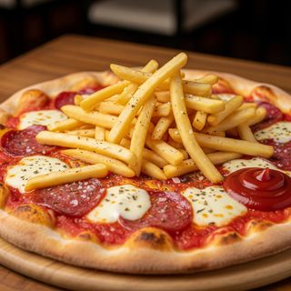 Pizza con patate fritte e salame piccante