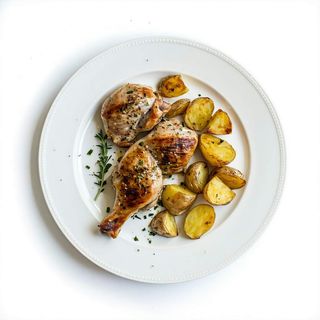 1/2 Pollazo Frito Al Ajillo Con Patatas