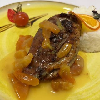 Piept rata sos caise si orez basmati