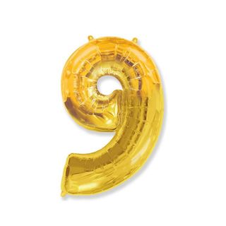 Balon Gold cu heliu cifra 9