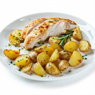 Filete de pollo rebozado con patatas fritas