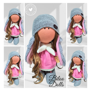 Papusa BILOO- BELLA, handmade, textila, inaltime 40 cm