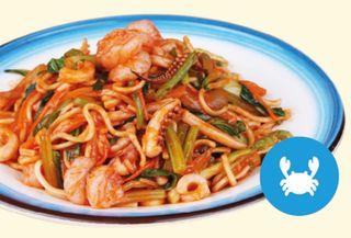 Lamian salteado de gambas 