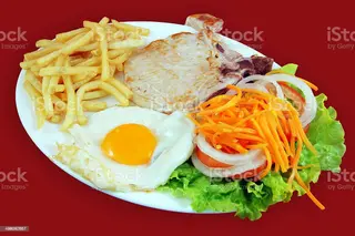 Chuleta de cerdo,Patatas,Pimientos y Huevo