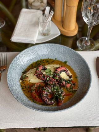 Caracatiță cu roșii și piure fin