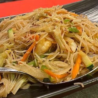 Fideos de arroz con gambas