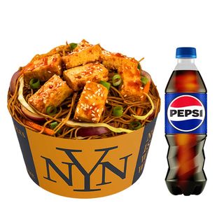 Noodles sticky tofu + Pepsi
