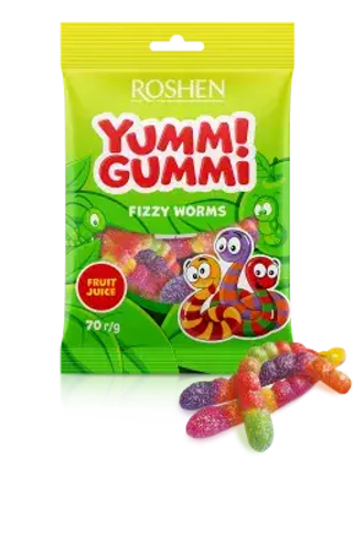 Cukierki “Yummi Gummi Fizzy Worms” Roshen 70g.