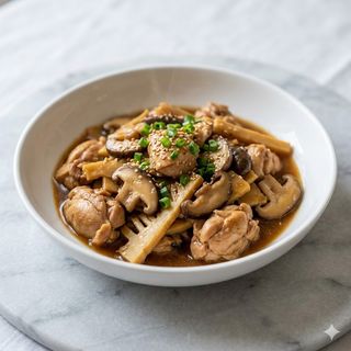 Wok De Pollo Con Seta Y Bambú