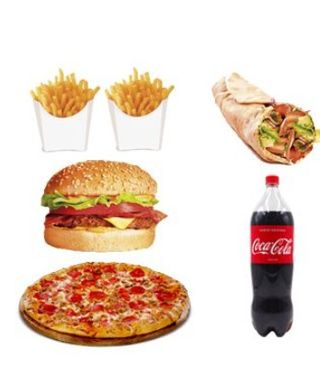 Menú hamburguesa + dürum + pizza mediana