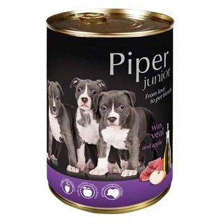 Conserva pentru caini, Junior, Piper, Carne de vitel/mere, 400g