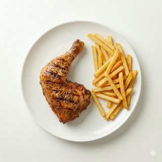 Muslo de pollo a la brasa con guarniciñon