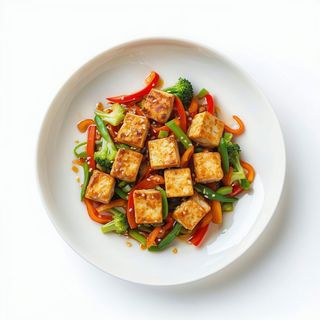 Tofu frito con verduras