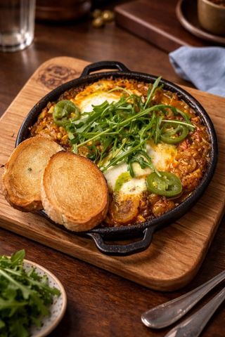 Шакшука з яловичиною та гливами