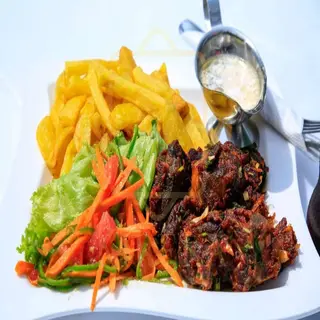 Pan Fried Goat's meat With  Golden Fries 