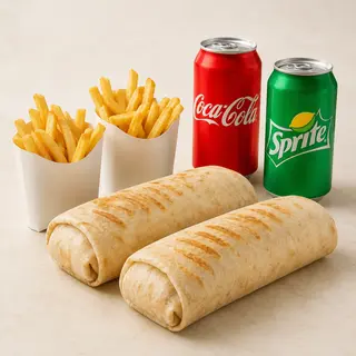 2 Burritos Poulet + 2 Frites + 2 Boissons