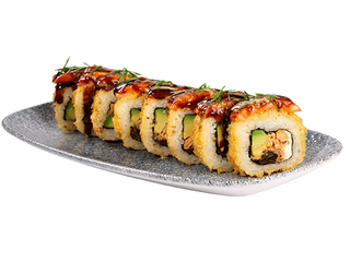 Chrupiące uramaki łosoś teriyaki