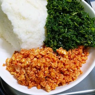 Ugali eggs and greens 