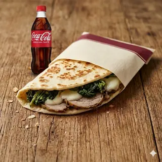 Porchetta, mozzarella fior di latte e friarielli Campani + bibita