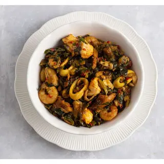 Seafood Efo + Goatmeat