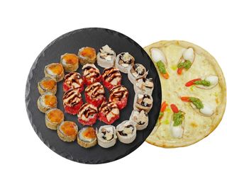 Смешанное Ассорти Тед Лассо (24 шт + пицца с Курицей и соусом Песто)