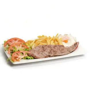 Filete de ternera, 2 huevos y papas