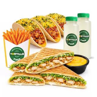 Quesadilla + takos piletina + 2 limunade + zacinjen pomfrit