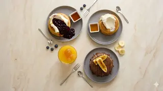 3 Panquecas e 3 Sumos de Laranja ou Águas