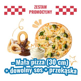 Mała pizza 30cm + dowolny sos + przystawka.