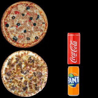 Pizza Tuna Fish + Pizza Chicken Supreme + 2 Soda