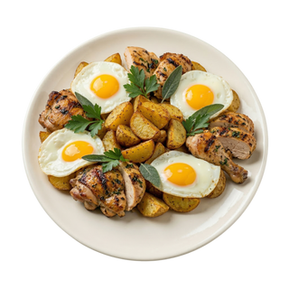 Pollo, patatas y huevo