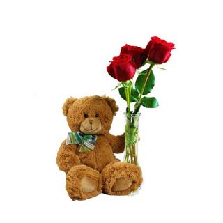 3 roses rouge avec nounours 009