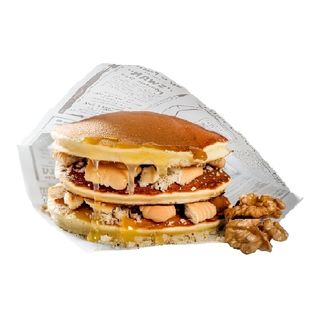 Trio pancakes cu miere, nucă și biscuiți