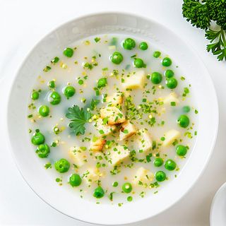 Zupa czosnkowa z groszkiem ptysiowym