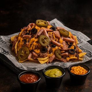 Nachos con carne y queso cheddar