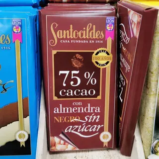 Chocolate 75% Cacao con Almendra Negro Sin Azúcar