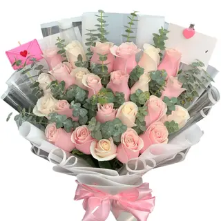 Pink + Cream Rose Eucalyptus