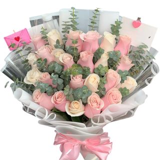 Pink + Cream Rose Eucalyptus