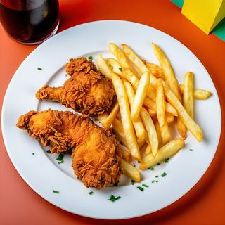 Crispy Vzuri chicken with chips