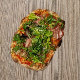 1 Pinsa Crema di porcini, speck I.G.P, porcini, insalatina