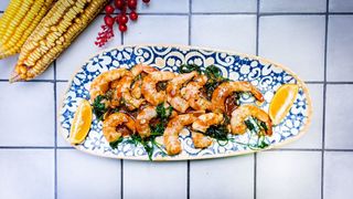 Flambe Shrimps With Kimchi