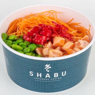 Poke Pahoa (Riso Bianco, Salmone Scottato, Edamame, Carote, Habaneros, Sesamo E Salsa Teriyaki)