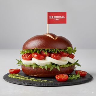 Bretzel Mozzarella, pomodorini confit pesto di rucola, riccia