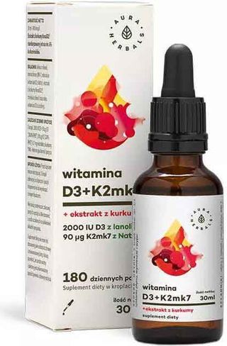 Witamina D3 D-3 2000IU + K-2 K2MK7 + ekstrakt z kurkumy NovaSOL krople 30ml AURA HERBALS