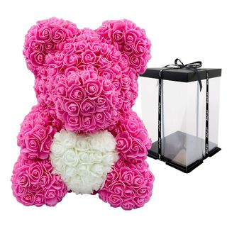 Miś z różyczek różowy XXL