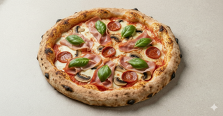 Prosciutto, funghi e salamino