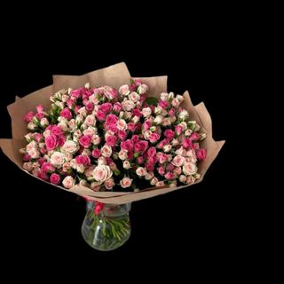Buchet mix miniroze multicolore
(9 fire, verdeata, ambalaj)