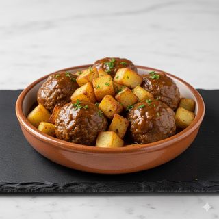Ración De Albóndigas De La Abuela Con Patatas Dado