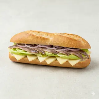 Bocata de Anchoas, Lechuga, Cebolla y Queso