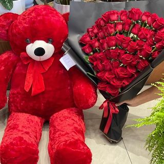 70 roses rouges avec  grand Bear,